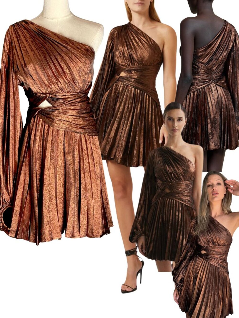 🆕 ACLER 🧿 NWOT Aurora One-Shoulder Pleated Metallic Mini Dress, Sz AU 14 US 10